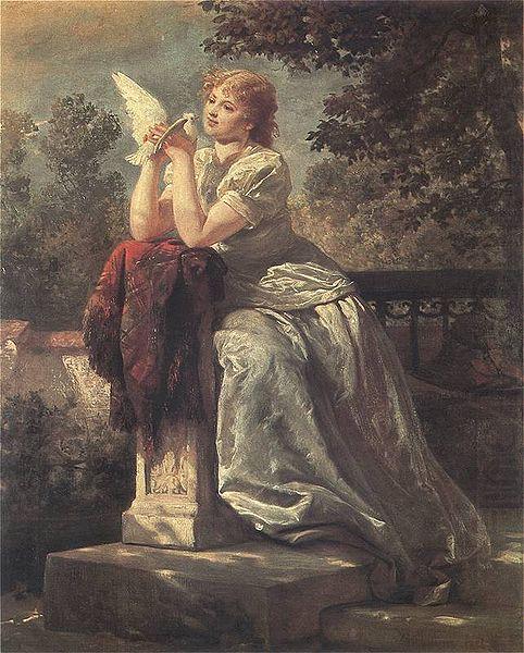 Girl with a pigeon., Wojciech Gerson